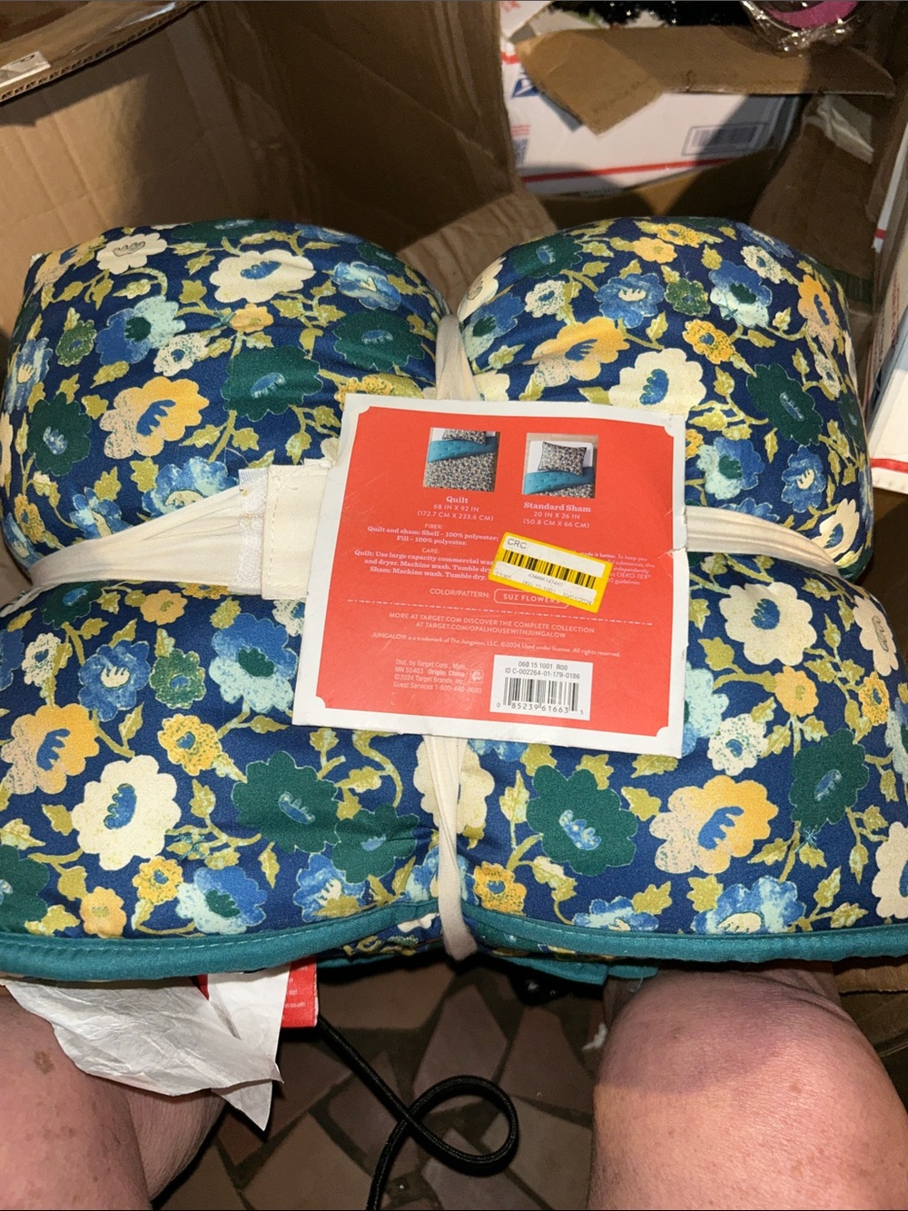 Floral Cotton Quilt  - Navy, Yellow & Green